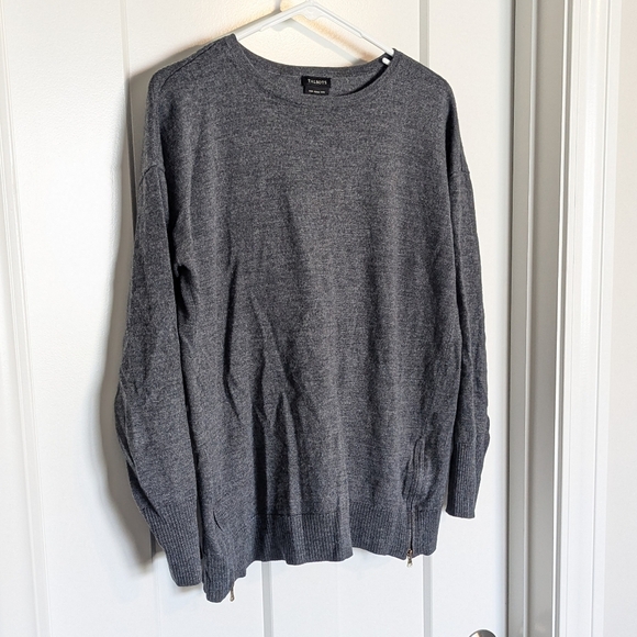 Talbot's 100% Merino Wool Grey Sweater with Zipper Detail sz L - Picture 2 of 5